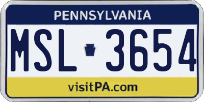 PA license plate MSL3654