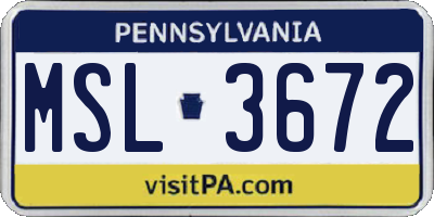PA license plate MSL3672