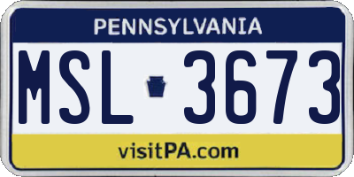 PA license plate MSL3673