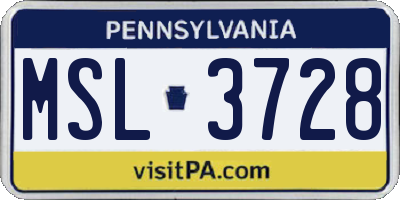 PA license plate MSL3728