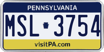 PA license plate MSL3754