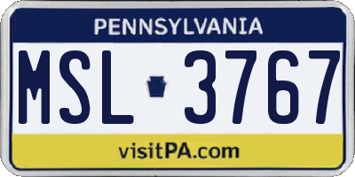 PA license plate MSL3767