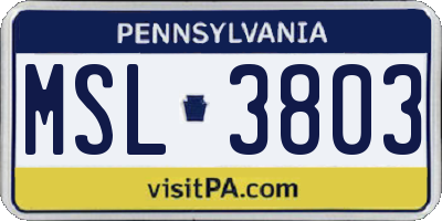 PA license plate MSL3803