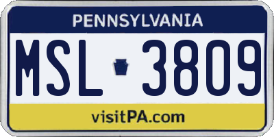 PA license plate MSL3809