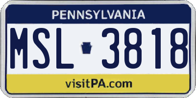 PA license plate MSL3818