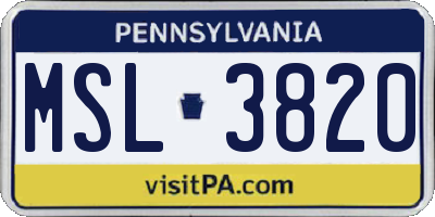 PA license plate MSL3820