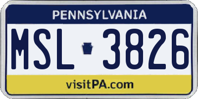 PA license plate MSL3826