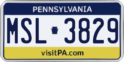 PA license plate MSL3829