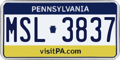 PA license plate MSL3837