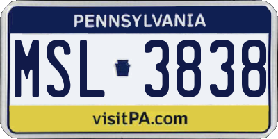 PA license plate MSL3838