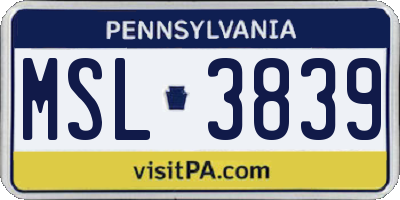 PA license plate MSL3839