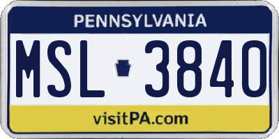 PA license plate MSL3840