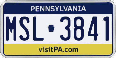 PA license plate MSL3841