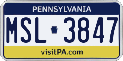PA license plate MSL3847