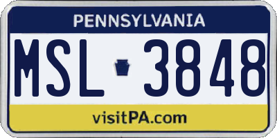 PA license plate MSL3848