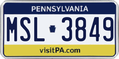 PA license plate MSL3849
