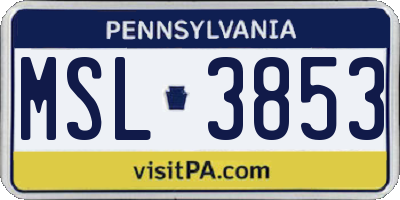 PA license plate MSL3853