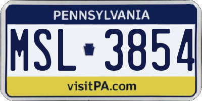 PA license plate MSL3854