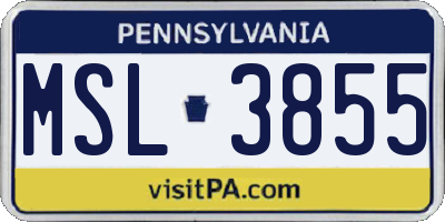 PA license plate MSL3855