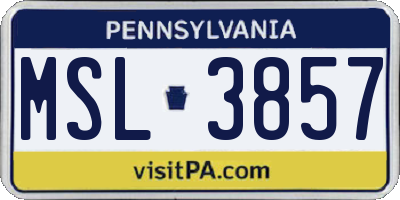 PA license plate MSL3857