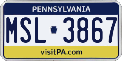 PA license plate MSL3867