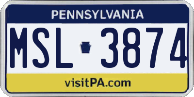 PA license plate MSL3874