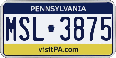 PA license plate MSL3875
