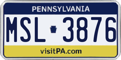PA license plate MSL3876