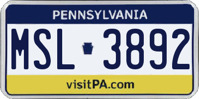 PA license plate MSL3892