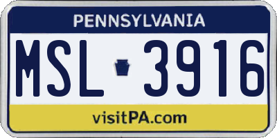 PA license plate MSL3916
