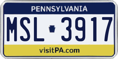 PA license plate MSL3917
