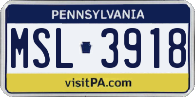PA license plate MSL3918