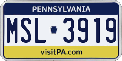 PA license plate MSL3919