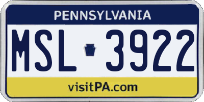 PA license plate MSL3922