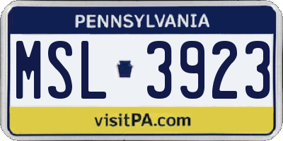 PA license plate MSL3923