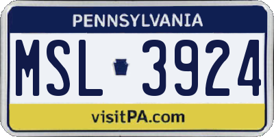 PA license plate MSL3924