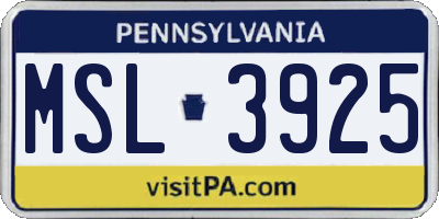 PA license plate MSL3925