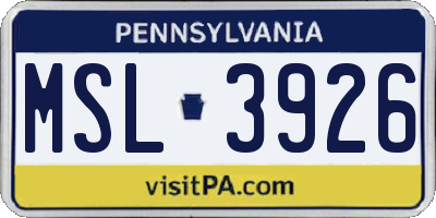 PA license plate MSL3926