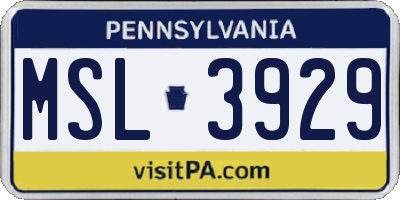 PA license plate MSL3929