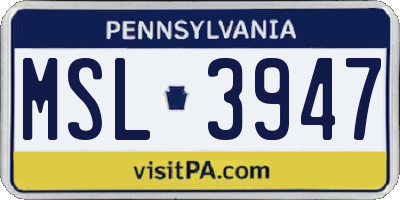 PA license plate MSL3947