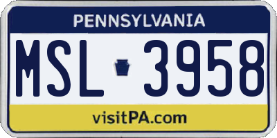 PA license plate MSL3958