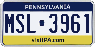 PA license plate MSL3961