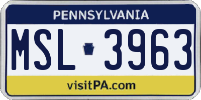 PA license plate MSL3963