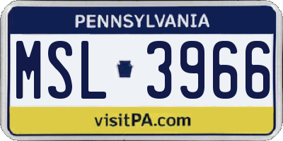 PA license plate MSL3966