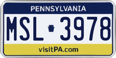PA license plate MSL3978