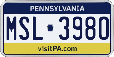 PA license plate MSL3980
