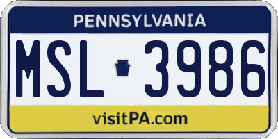 PA license plate MSL3986