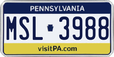 PA license plate MSL3988