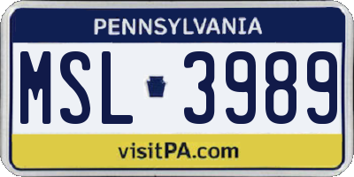 PA license plate MSL3989