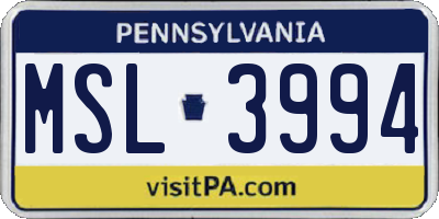PA license plate MSL3994